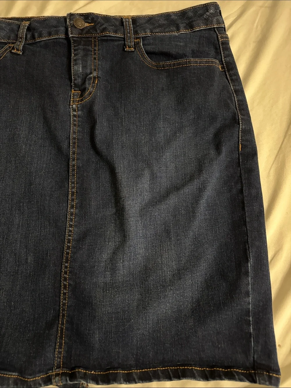 Classic Dark Blue Denim Skirt western skater stretch Boho capsule wardrobe H